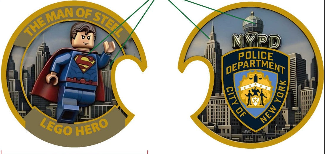 NYPD "Man of Steel" LEGO Hero Split Challenge Coin Bottle Opener