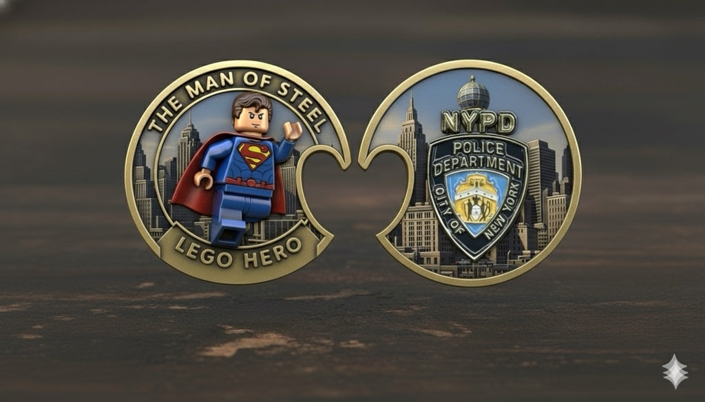 NYPD "Man of Steel" LEGO Hero Split Challenge Coin Bottle Opener